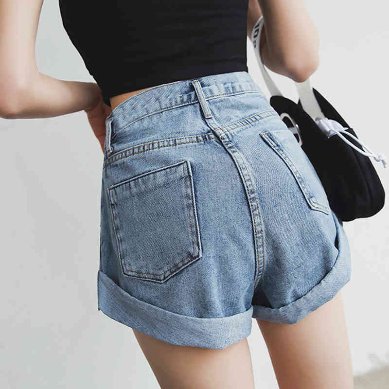 Denim Shorts Women White Summer Khaki Wide Leg Elastic Waist Vintage High Fashion Casual Short Jeans Feminine 9704 210518
