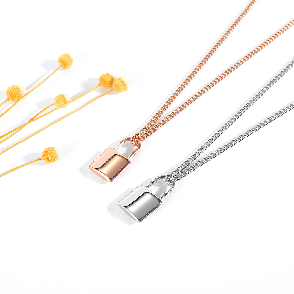 Stainless Steel Charm Lock Pendant Necklace 14K Gold Plated Clavicle Chain