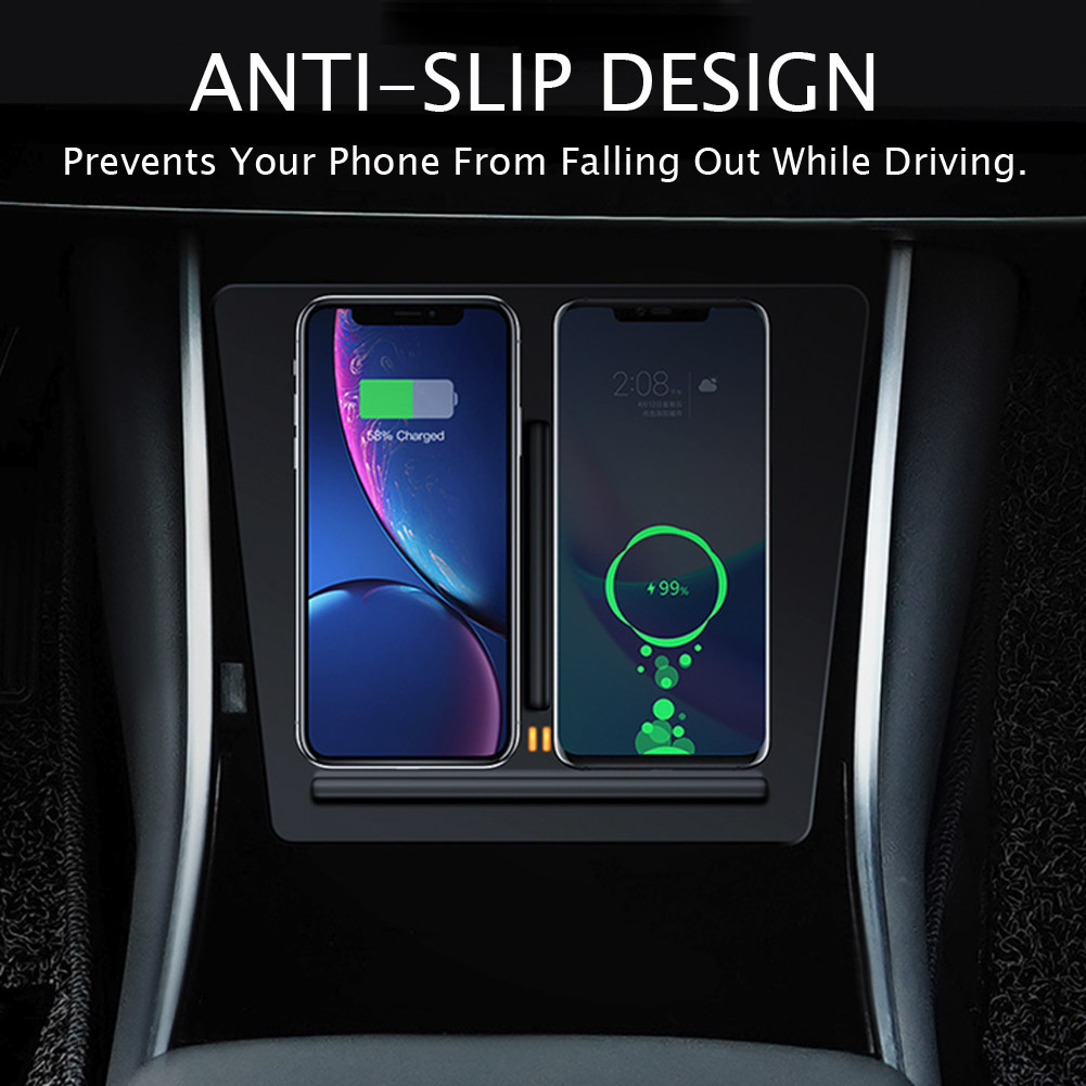 Wireless Phone Charger For Tesla Model 3 Dual Phones Charging Anti-skid Car Mount Auto For All Qi enabled Android devices Tools