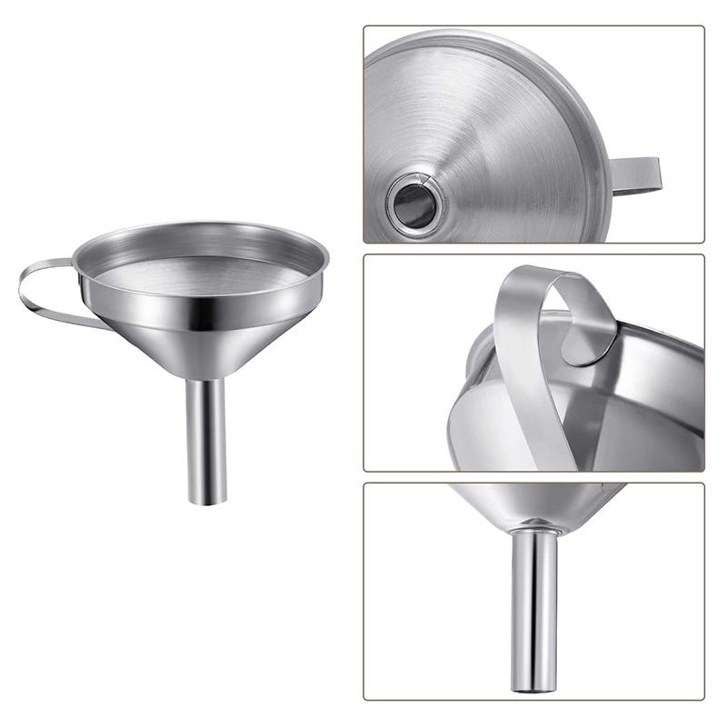 Stainless Steel Kitchen Funnels Set Of 4, With Metal Long Handle, Funnel Removable Strainer Filter Colanders & Strainers