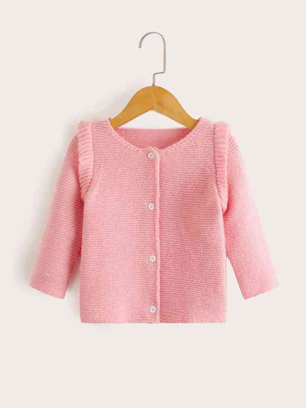 Baby Frill Trim Button Front Sweater SHE