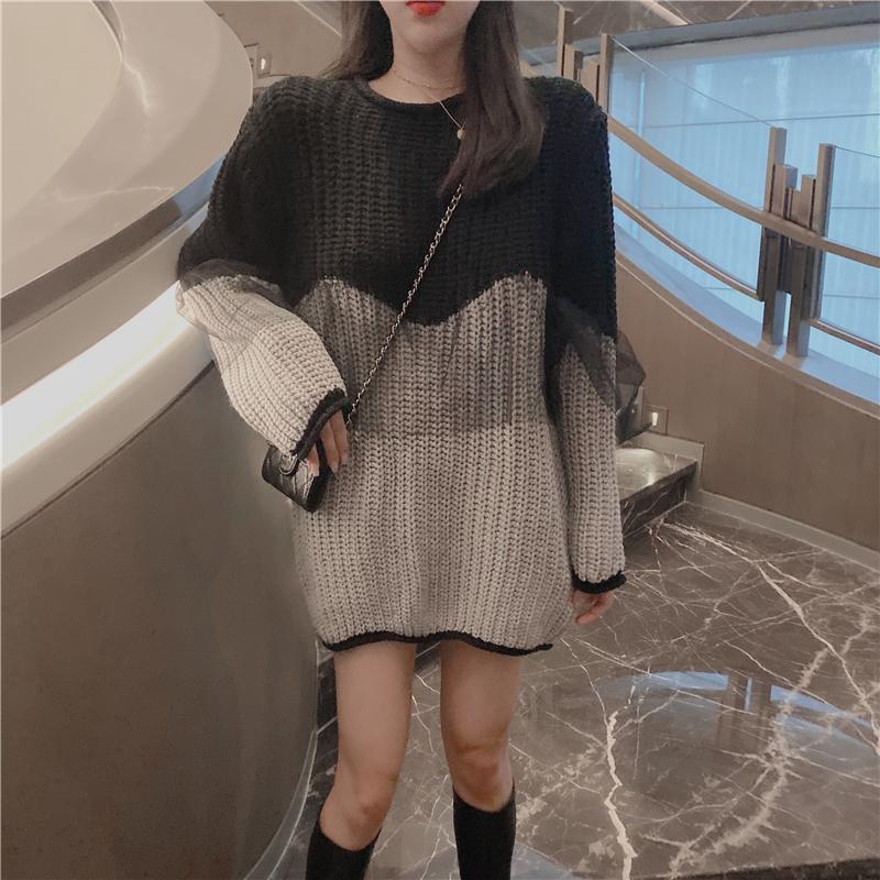 Women's Sweaters Oversize O-neck Fashion Brand Plus Size Sweet Casual Knitted Pullovers Mash Spring Fall Winter Tops Clothing, Black