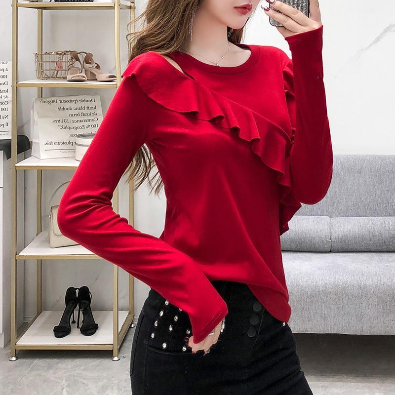 Women' T-Shirt Korean Style O Neck Ruffles Off Shoulder Long Sleeves 2021 Autumn Female Pullover Casual Tops Tees A3789, Black
Women' T-Shirt Korean Style O Neck Ruffles Off Shoulder Long Sleeves 2021 Autumn Female Pullover Casual Tops Tees A3789, Black
