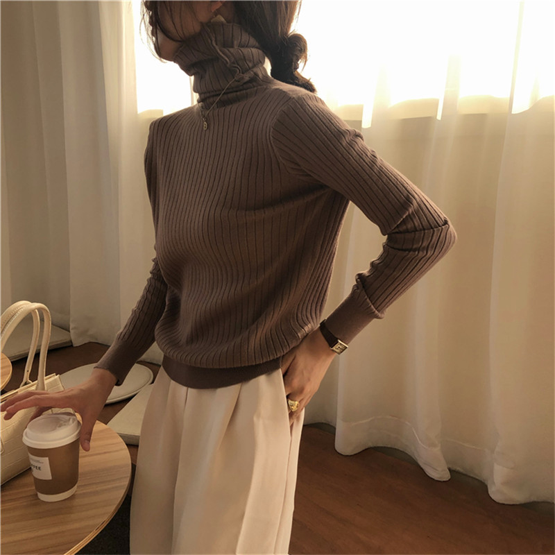 Autumn Spring OL Minimalist Slim-fit Knitted Pullovers Women Sweaters Turtleneck Sweater Winter Bottoming Tops 210421