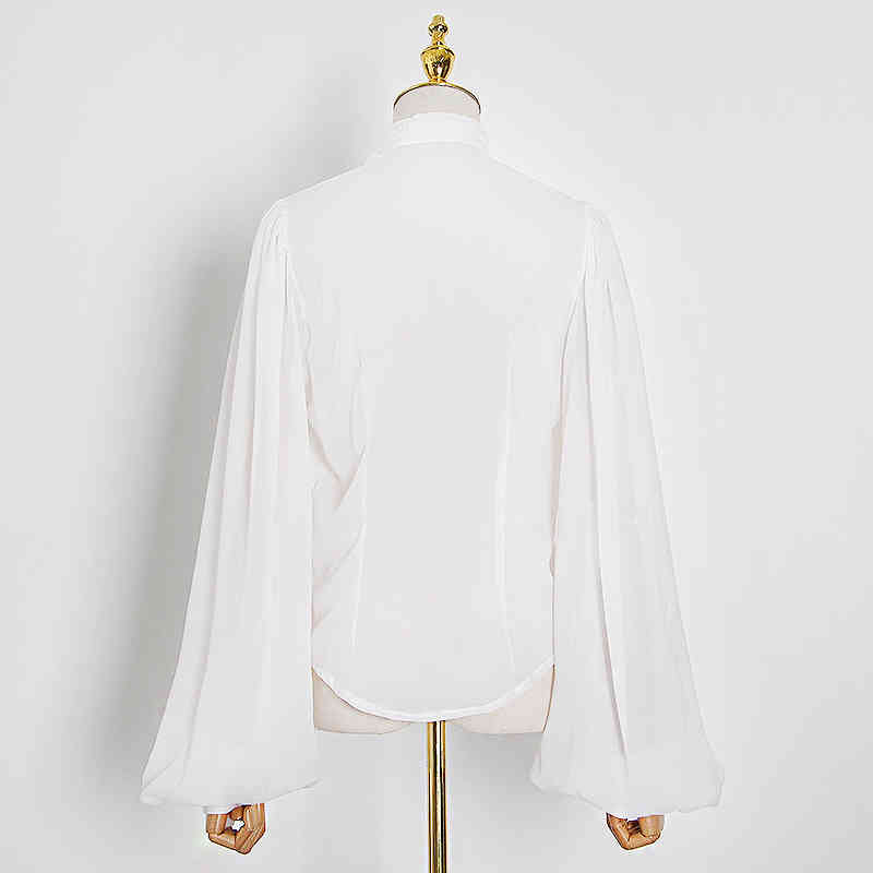 White Patchwork Ruffle Chiffon Blouse For Women Lantern Sleeve Elegant Female Summer Fashion 210524