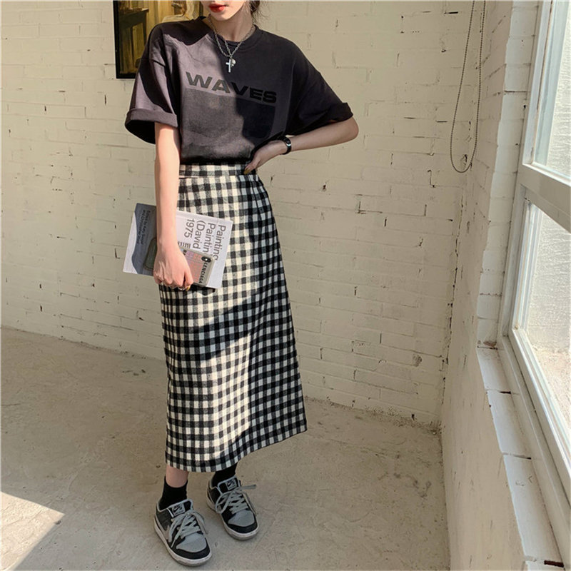 Plaid Female OL Elegant Fashion Geometric All Match Slim Feminine High Waist Bottoming Chic Women Skirt 210421