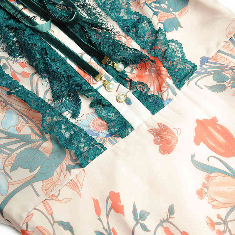 Fashion Runway dress Summer Women's Dress Butterfly Sleeve Lace Floral Print Chiffon Dresses 210524