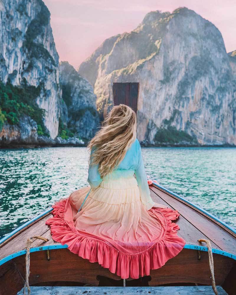 BOHO INSPIRED rainbow HIGH LOW DRESS V-neck Tiered ruffle trim Summer holiday long beach chic women 210409