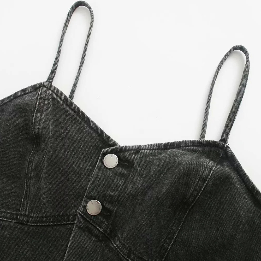 BBWM Spaghetti Strap Denim Dress Women Streetwear A Line Button Up Dress Female Sexy Sleeveless Summer Mini Dresses Robes 210520