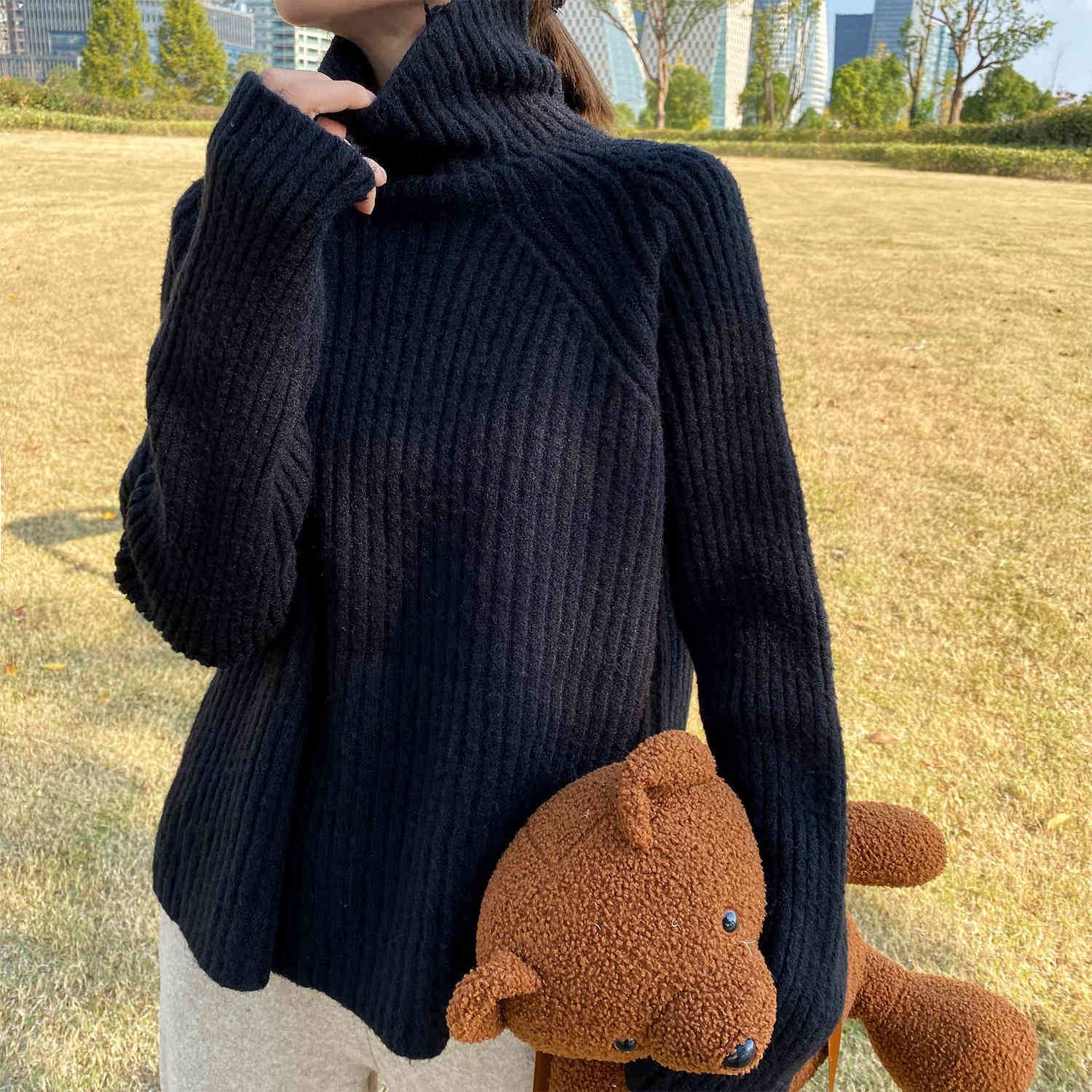 COZOK Thousand Cashmere Yarn Turtleneck Women's Winter Korean Leisure Pit Stripe Knitting Top Women's P862 210521