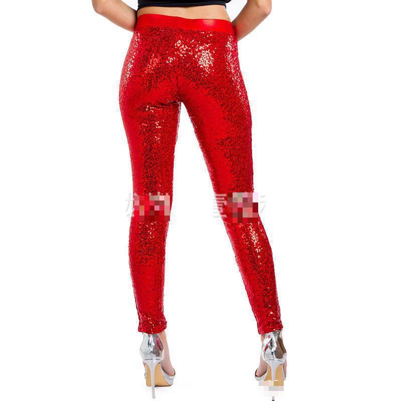 Women Leggings PU Leather Sequins Stitching Fitness Pants High Waist Christmas women's clothing 210513