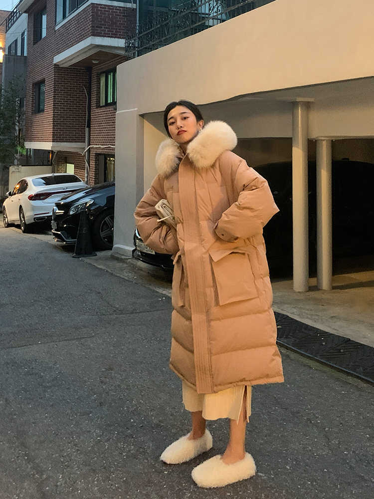 Long Down Padded Jacket Women's Winter Style Anti-season Fashion Thickening 211011