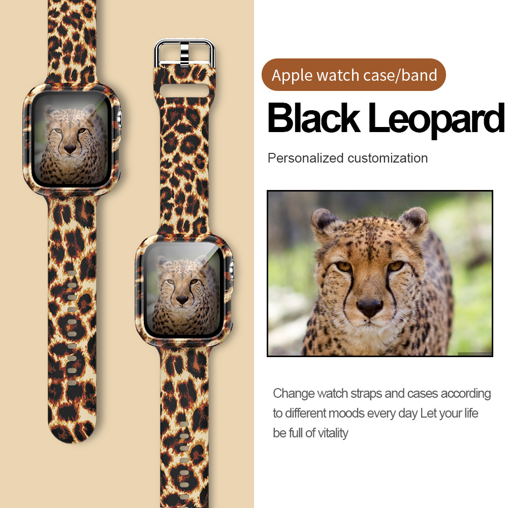 Leopard Rose Skull Printing Silicone Straps With Protective Cases Replacement Bracelet Wrist Bands for Apple watch Series 6 5 4 3 2 1 SE free shipping