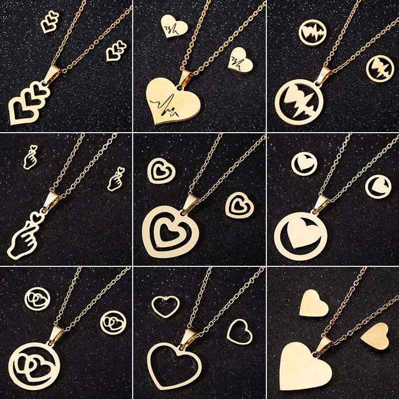 Earrings & Necklace Fashion Simple Valentine's Day Pendant Lady Mori Love Heart Beat Double Stainless Steel Studs, Silver 
Earrings & Necklace Fashion Simple Valentine's Day Pendant Lady Mori Love Heart Beat Double Stainless Steel Studs, Silver