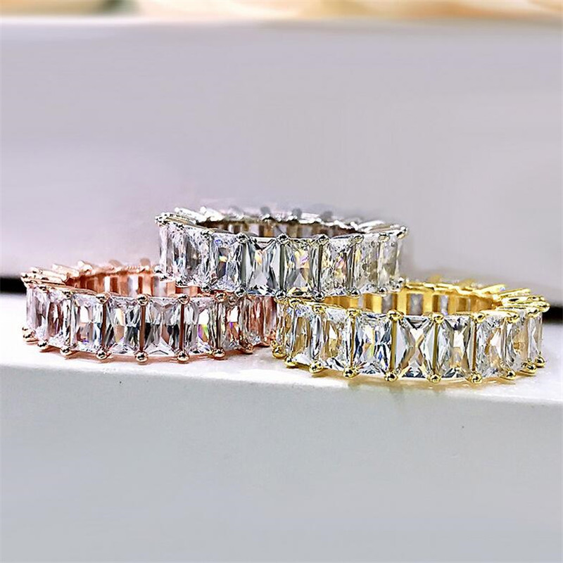Choucong Brand Wedding Rings Simple Fashion Jewelry Top Sell 925 Silver Radiant Cut White Topaz CZ Diamond Eternity Women Engagement Band Ring For Lov