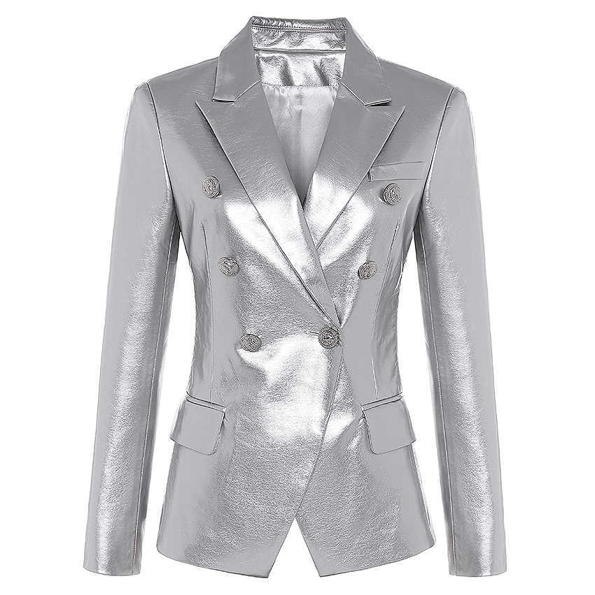 est Fall Winter Designer Blazer Jacket Women' Lion Metal Buttons Double Breasted Synthetic Leather Overcoat 210526, Silver
est Fall Winter Designer Blazer Jacket Women' Lion Metal Buttons Double Breasted Synthetic Leather Overcoat 210526, Silver