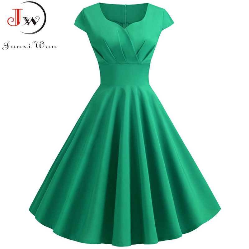 Pink Summer Dress Women V Neck Big Swing Vintage Dress Robe Femme Elegant Retro pin up Party Office Midi Dresses Plus Size 210409