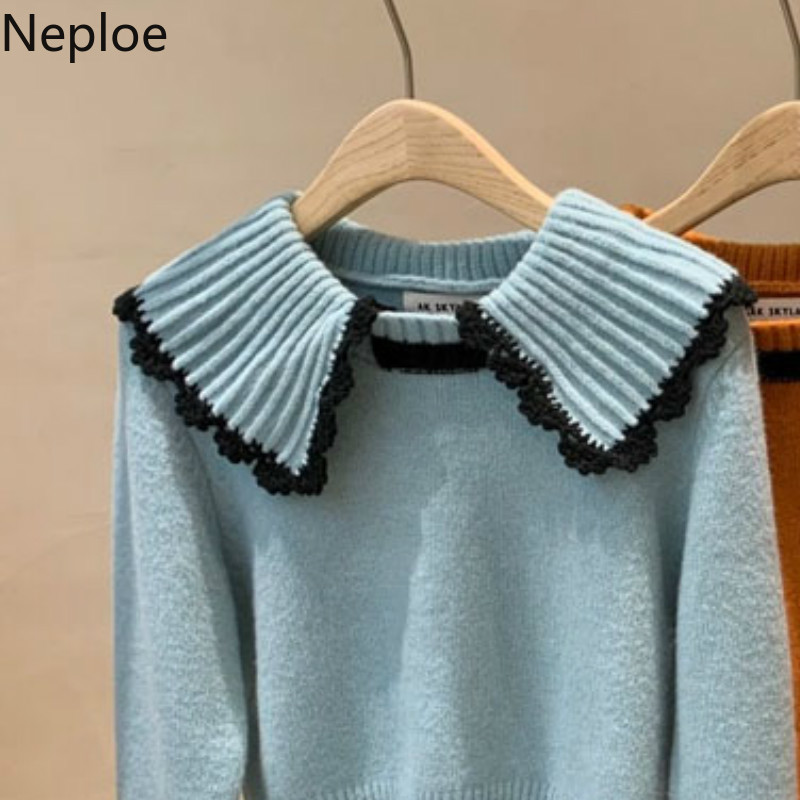 Neploe Thicked Warm Sweater Women Sueter Mujer Peter Pan Collar Knit Cropped Pullovers Winter Clothes Chic Knitwear Jumper Coat 210422