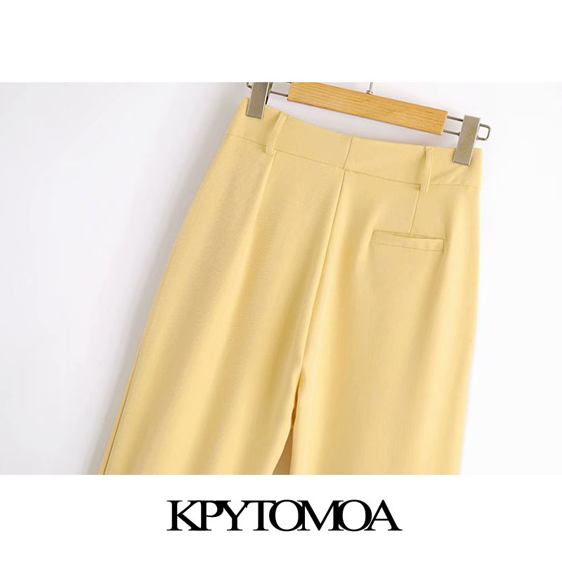 Women Chic Fashion Office Wear Straight Pants High Waisted Zipper Fly Pockets Female Ankle Trousers Mujer 210420