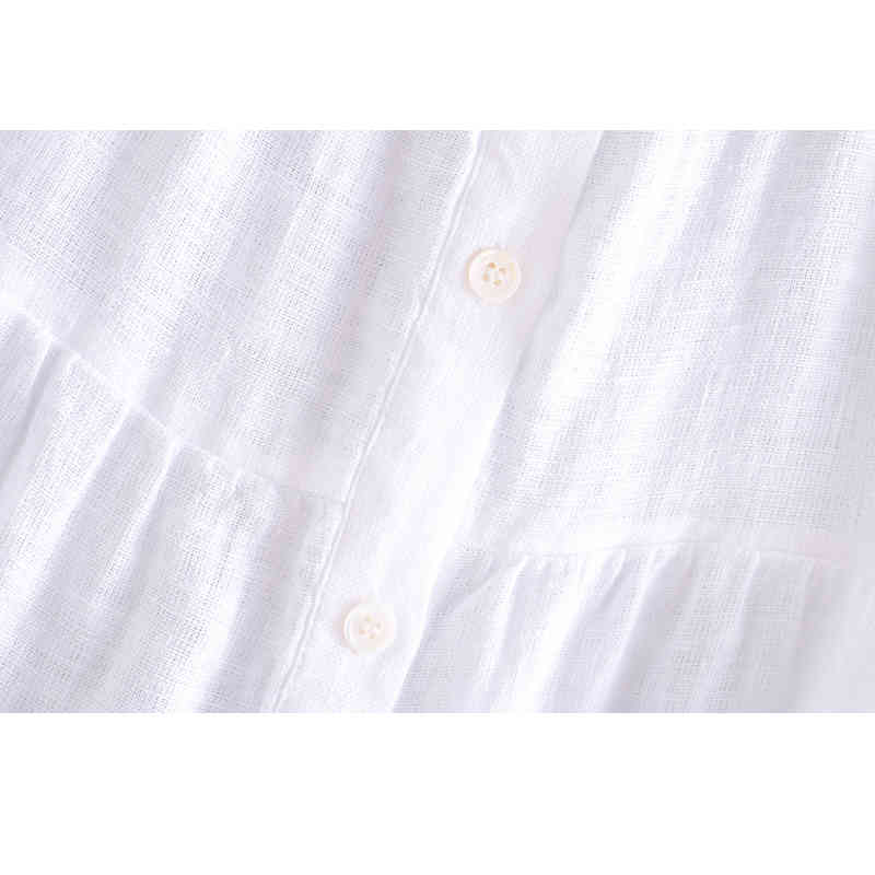 Women's Lapel Long-sleeve Linen Shirt with Bubble Sleeves Overlay Flared Loose Seams on The White Shirt Female 210507