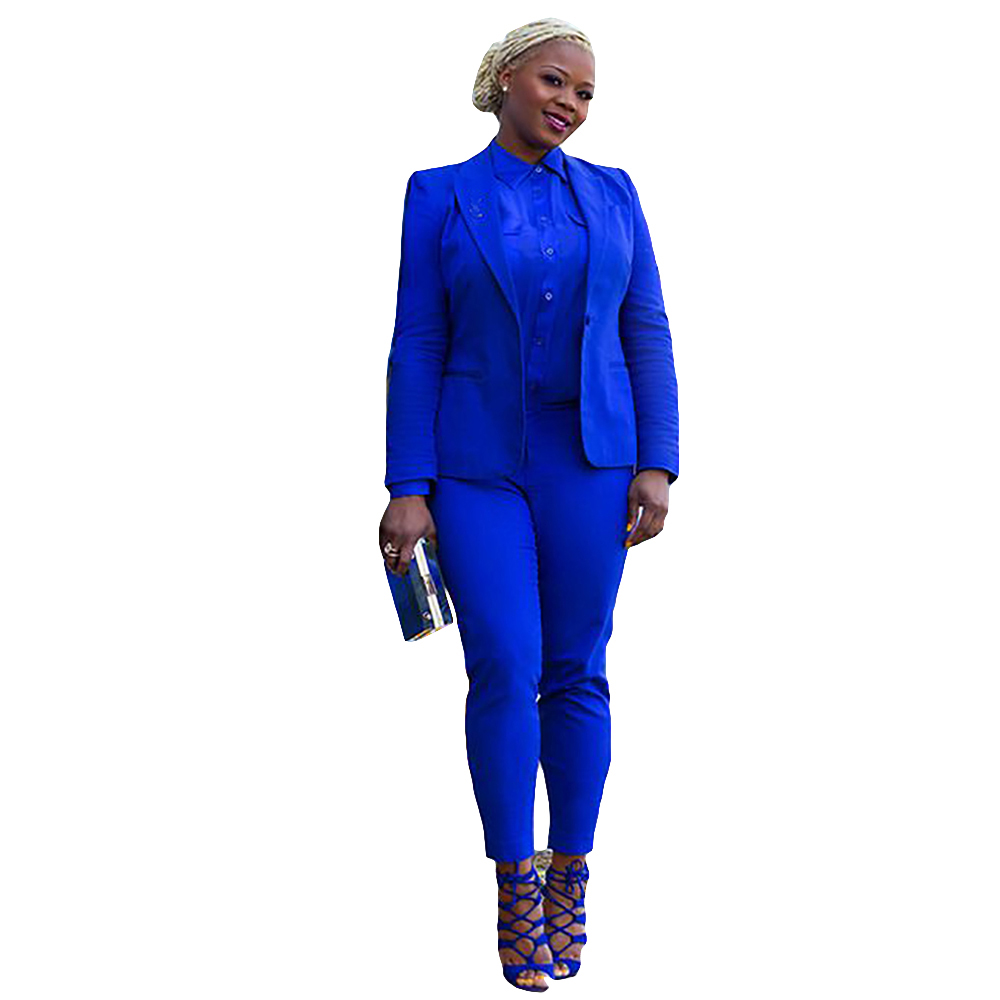 Celebrity Royal Blue Women's Blazer Plus Size Casual Female Pants Suits Elegant New Fashion Office Ladies Sets 2 Pcs