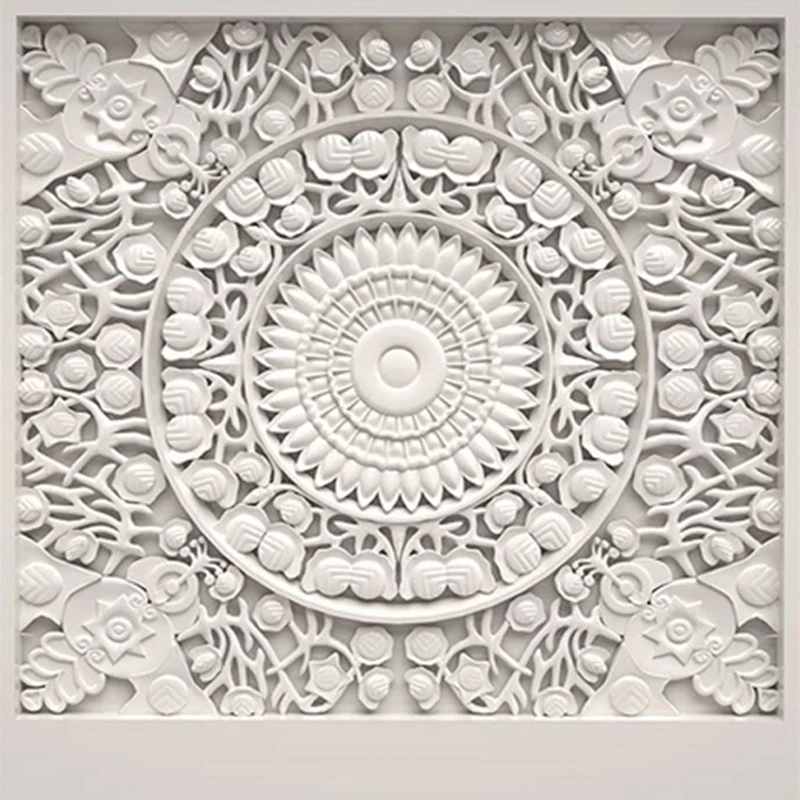 Custom 3D Self Adhesive Wallpaper European Style White Gypsum Flowers Photo Murals Living Room Bedroom Background Painting