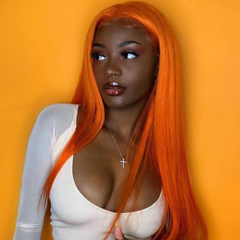 13x4 Synthetic Wigs For Black Women Orange/Red/Green/Blue/Pink Color Brazilian Straight none lace simulation human Hair 150% Density