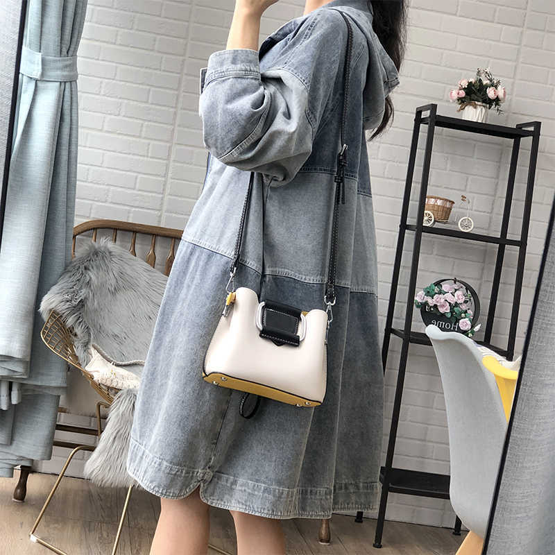 Korean Medium-length Denim Windbreaker Women Loose Autumn Fashion Hooded Trench Coat 210615