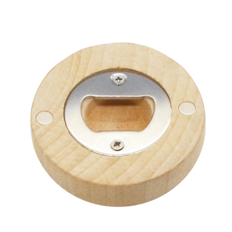 Can customize Engraving logo Blank DIY Wooden Round Shape Bottle Opener Coaster Fridge refrigerator Magnet Decoration