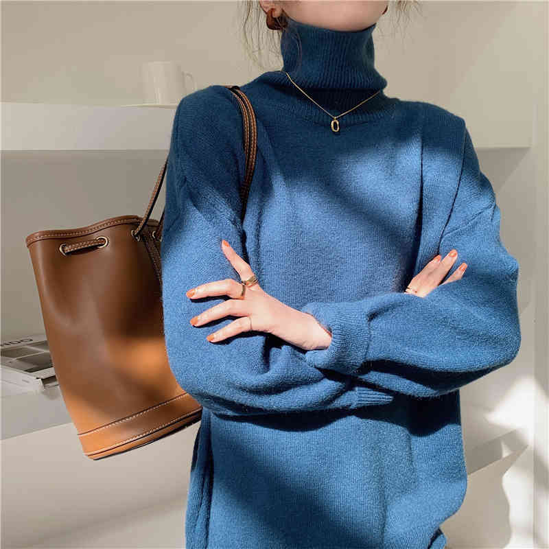 Spring Autumn OL Minimalist Outwear Pullover Tops Warm Winter Bottoming Sweater Women Elegant Knitted Sweaters 210421