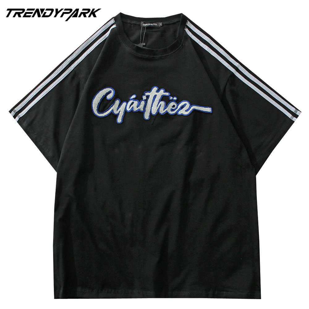T-shirt Men Towel Embroidery Letters Summer Short Sleeve Oversized Cotton Casual Harajuku Streetwear Top Tshirts Clothing 210601