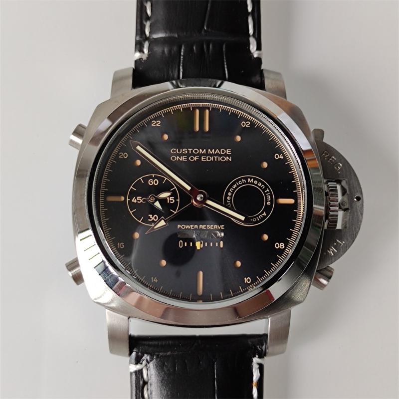 44mm Military Automatic Mechanical Watch Men Date Power Reserve Black Stainless Steel Dial Leather Luminous Watches P18 Wristwatches, No1
44mm Military Automatic Mechanical Watch Men Date Power Reserve Black Stainless Steel Dial Leather Luminous Watches P18 Wristwatches, No1