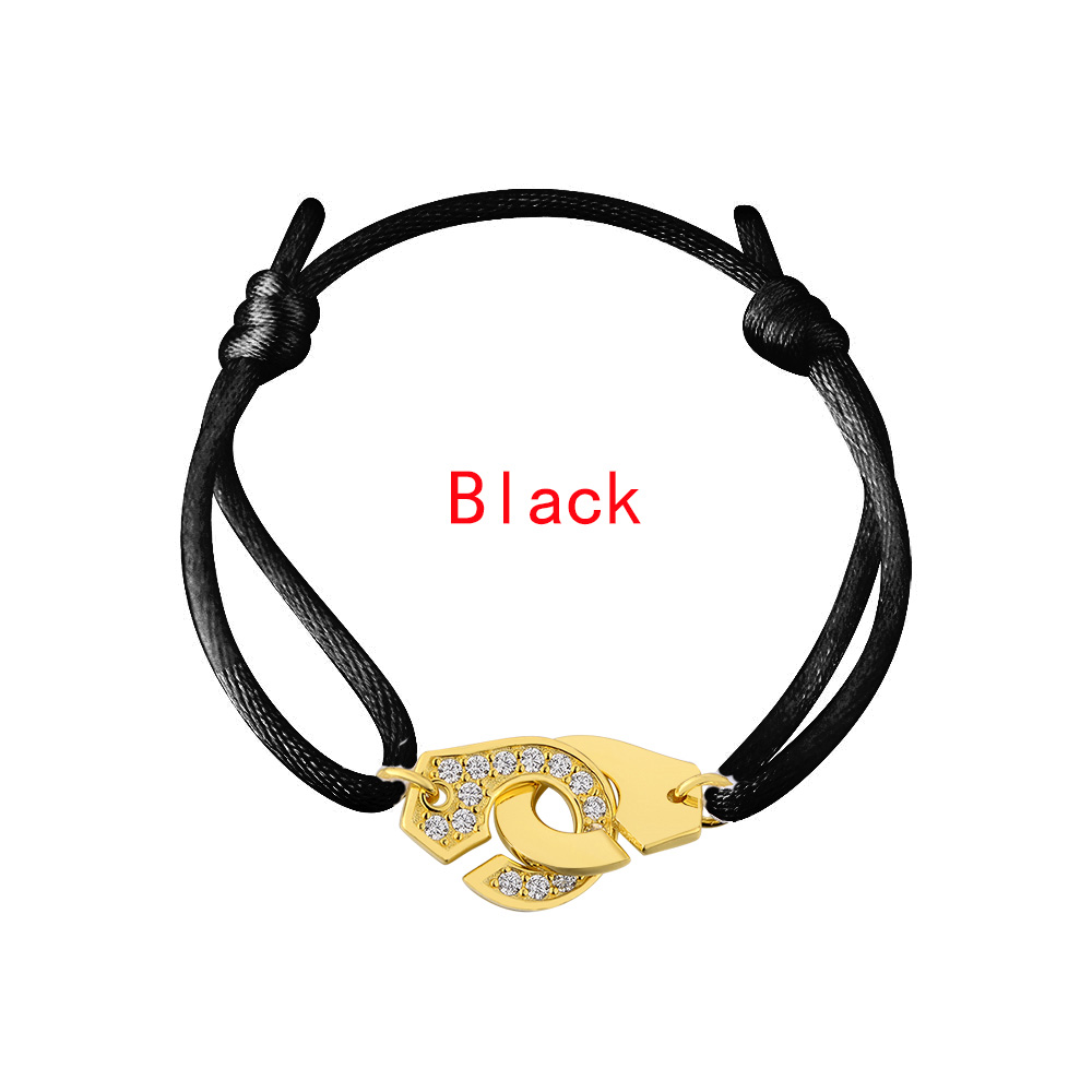 Gold Color Handcuff With Zircon 925 Sterling Silver Wedding Bracelet France Style Jewelry For Women Men Menottes Adjustable Rope