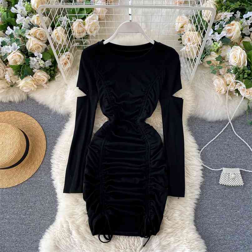 Drawstring Ruched Mini Dress Women Round Neck Hollow Out Long Sleeve Tie Tassels Casual Party Bodycon Autumn Clothing 210603, Black
Drawstring Ruched Mini Dress Women Round Neck Hollow Out Long Sleeve Tie Tassels Casual Party Bodycon Autumn Clothing 210603, Black