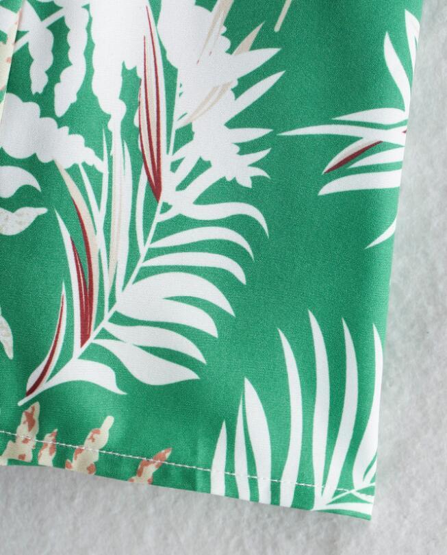 Holiday Green Tropical style Leaves Print Long Sleeve Dress Retro Elegant Women Square Collar A line Short Dresses Vestido 210429