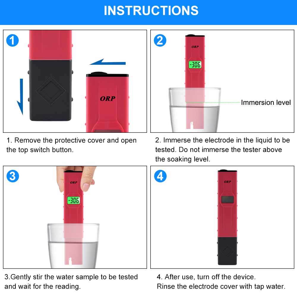 ORP-16911 ORP/ Portable Redox Tester - 1999~1999mV Backlight Lcd Digital Water Quality Test Pen ORP Analyzer Test Monitor