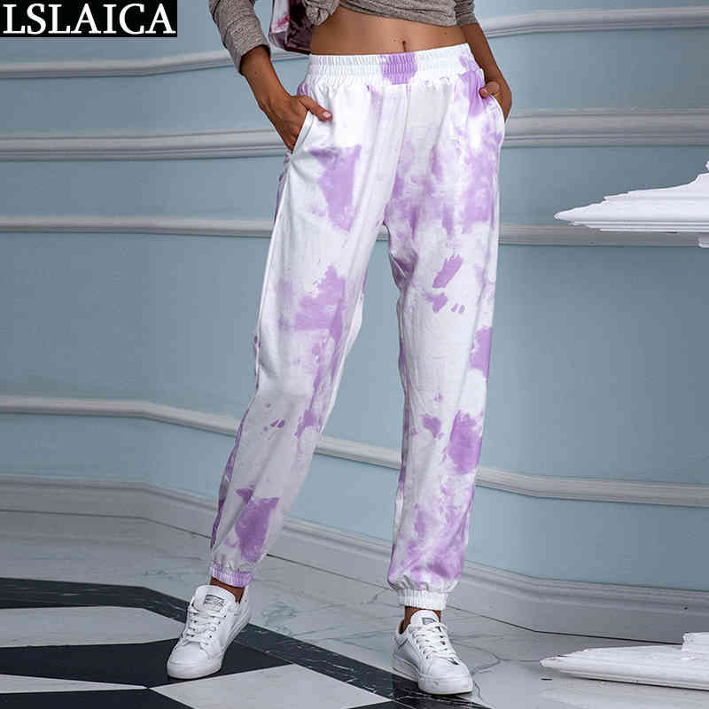 Women Sweatpants Casual Tie Dye Print Mid Waist Woman Pants Autumn Plus Size Long Trousers Sportswear Drop 210520