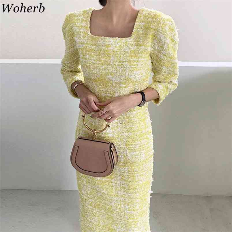 Summer Vintage Woman Dress Square Collar Korean Chic Casual Maxi Dresses Female Elegant Slim Vestidos 210519