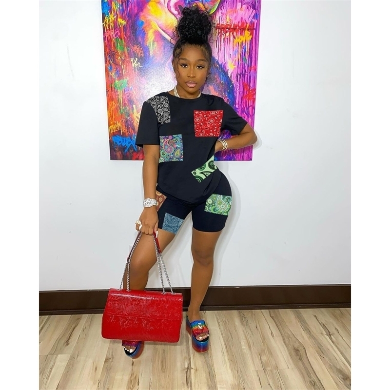 Women Designers Clothes Tracksuits Two Piece Set Paisley Patch Printing Summer Street Fashion