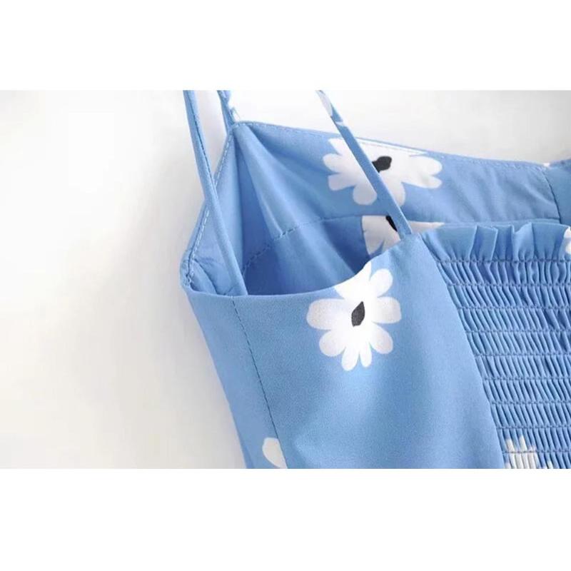 Sexy Backless Floral Print Midi Dress Women Summer Vintage Cami Split Party Streetwear Korean Clothes Vestidos Casual Dresses