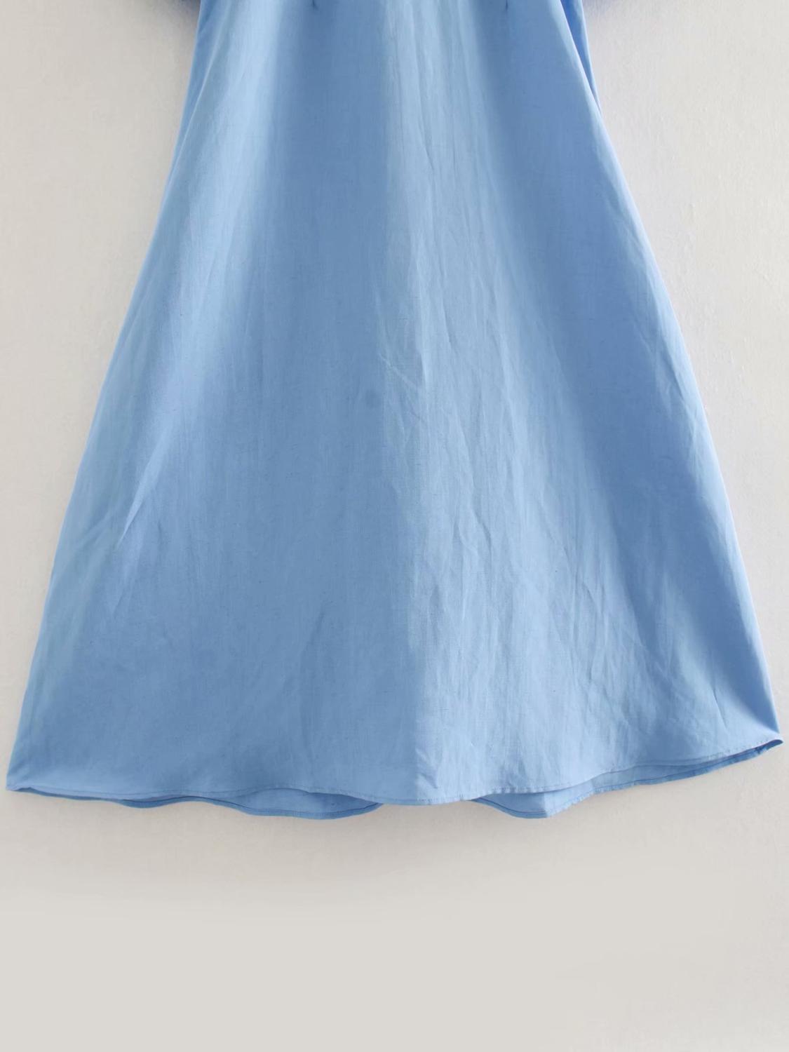 Solid Color Casual Puff Sleeve V-neck Midi Women's Dress Simple Style and Calf Leisure Vacation Chic Female Dresses 210507