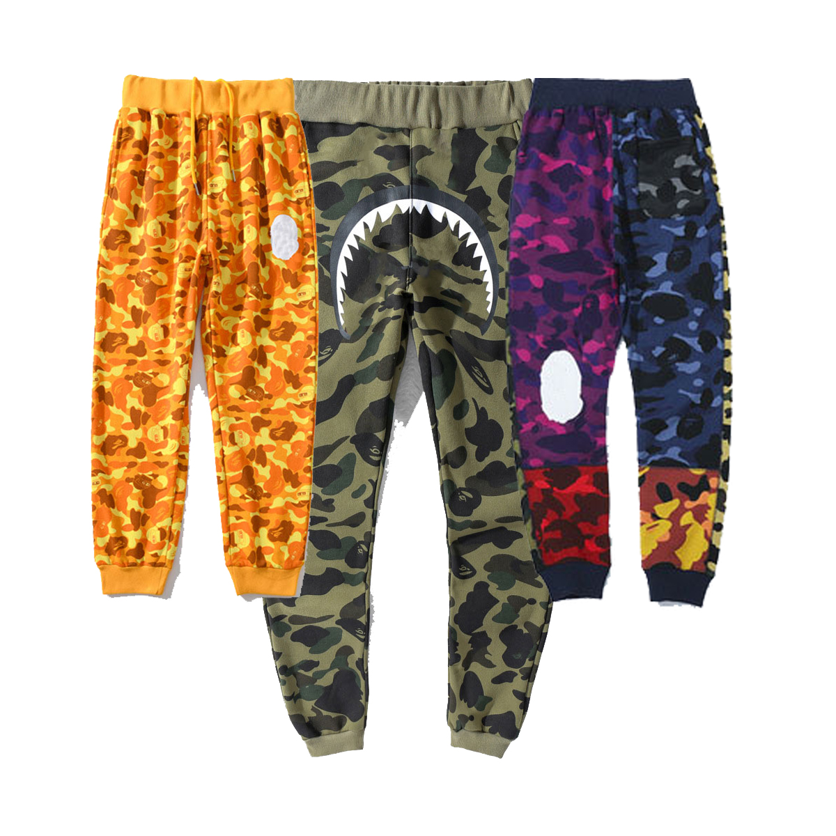 APE Hip Hop Men Shark head mouth Casual long pants Mens wommen lovers Sportswear Jogger Tracksuit causel Camouflage Camo stitching trousers, I need other product
APE Hip Hop Men Shark head mouth Casual long pants Mens wommen lovers Sportswear Jogger Tracksuit causel Camouflage Camo stitching trousers, I need other product