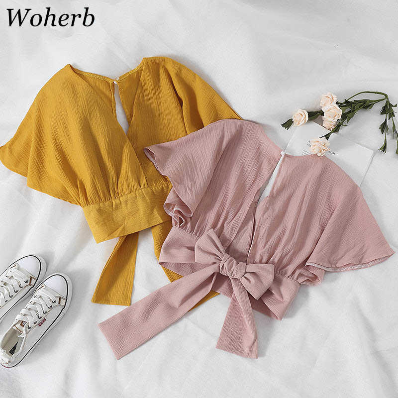 Woherb Summer Short Sleeve Blouse Women Crop Tops Elegant Back Bow Bandage Shirt Ladies Backless Kawaii Blusas 20904 210721, White
Woherb Summer Short Sleeve Blouse Women Crop Tops Elegant Back Bow Bandage Shirt Ladies Backless Kawaii Blusas 20904 210721, White