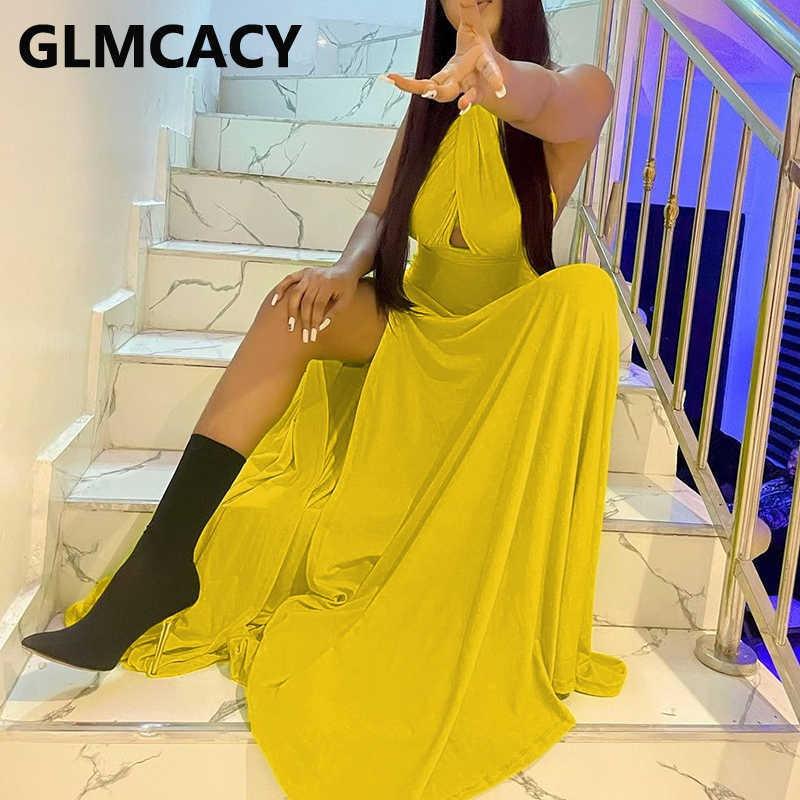 Halter Backless Slit Maxi Dress Elegant Evening Party Long Dress 210702