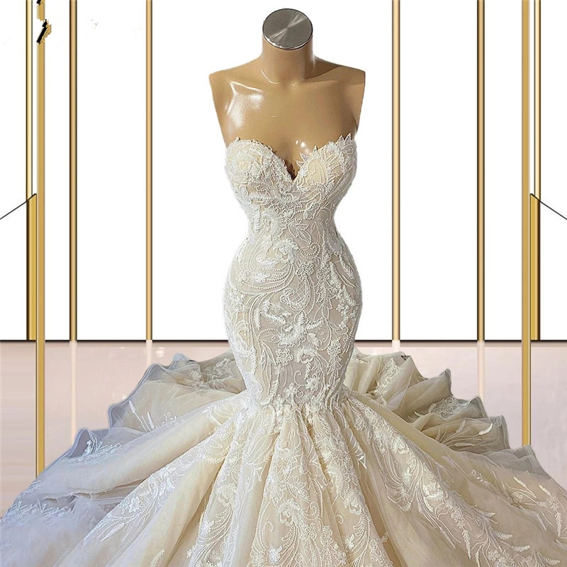 Lace Vintage Long Full Mermaid Wedding Gowns Newest Arrival Custom Made Muslim Dubai Plus Size Bridal Dresses Vestido De Novia