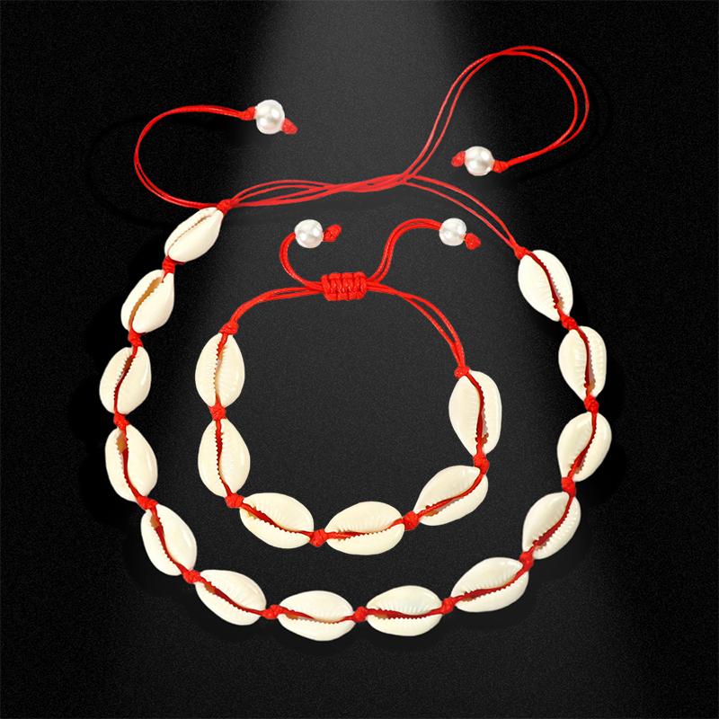 Chokers Bohemian Natural Shell Women Necklace Bracelet Set Conch Red String Braided Choker Leg Anklets Adjustable Rope Girl Jewelry Gift
Chokers Bohemian Natural Shell Women Necklace Bracelet Set Conch Red String Braided Choker Leg Anklets Adjustable Rope Girl Jewelry Gift