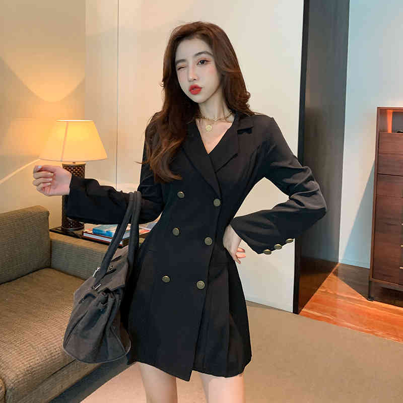 Blazer Dress Women Elegant Black Party Female Spring Long Sleeve Double Breasted Office Korean Clothes 210519