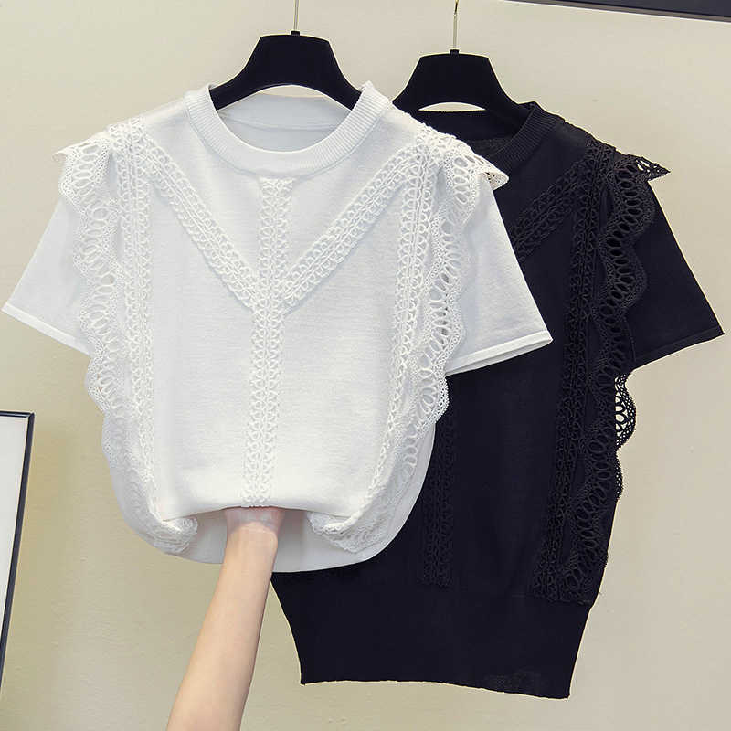 Summer Short Sleeve Thin Knitted Pullover Tops Women lace Casual Korean Oversized sweater Femme Jumper Female Tee Shirt 210604, Black
Summer Short Sleeve Thin Knitted Pullover Tops Women lace Casual Korean Oversized sweater Femme Jumper Female Tee Shirt 210604, Black