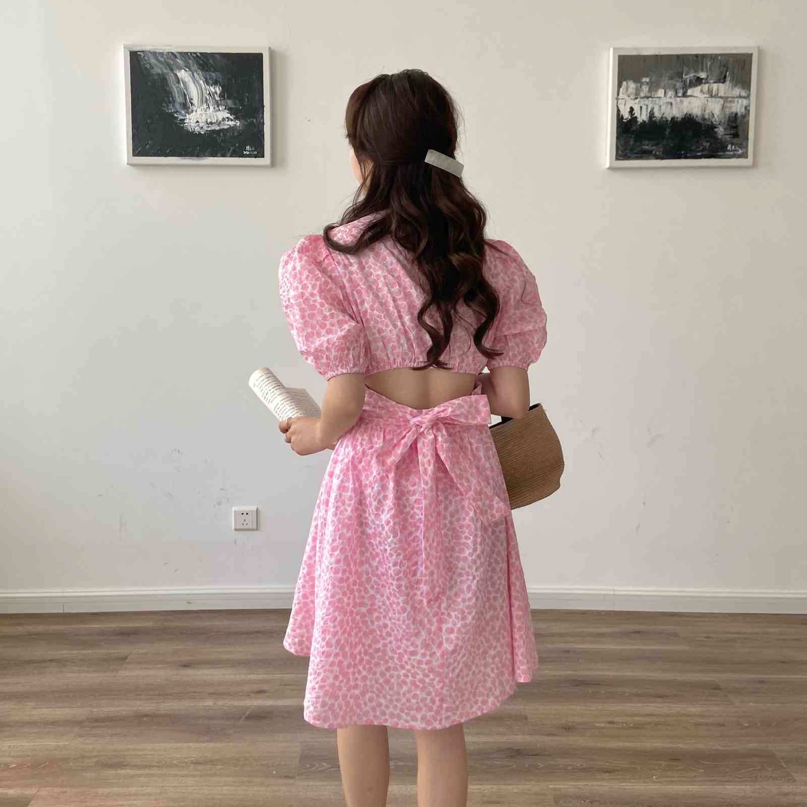Korea Style High Waist Vintage A-Line Dress Women Elegant Puff Sleeve Mini Casual Sweet Sexy Beach Skirts Clothing 210519
