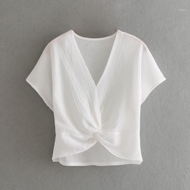 Women' Blouses & Shirts Women V Neck Short Sleeve White Transparent Blouse Girls Knotted Top Thin Light See Through Sexy Summer Ladies Shir
Women' Blouses & Shirts Women V Neck Short Sleeve White Transparent Blouse Girls Knotted Top Thin Light See Through Sexy Summer Ladies Shir